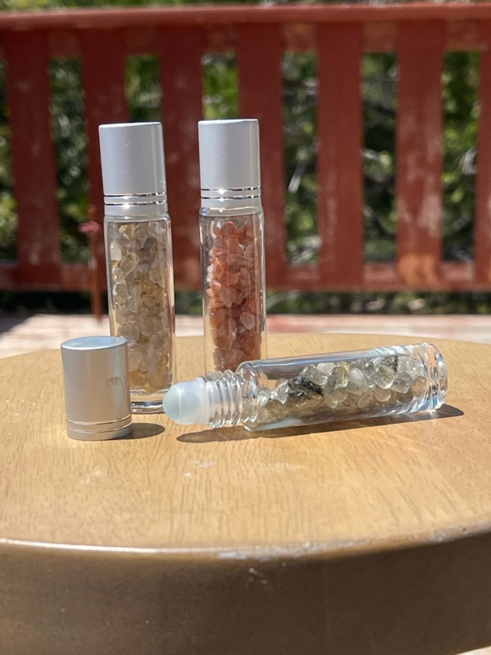 Clear Glass Roller Bottles with Natural Crystal Gems